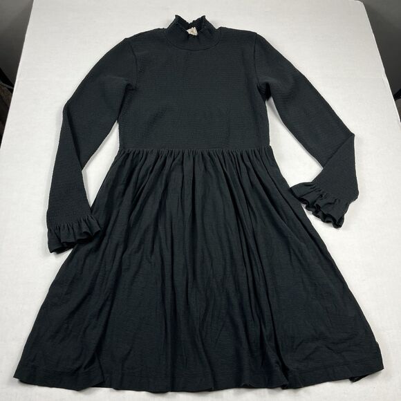 Nation LTD Zuri Smocked Turtleneck Mini Dress Black Long Sleeve Classic MEDIUM - Picture 1 of 12
